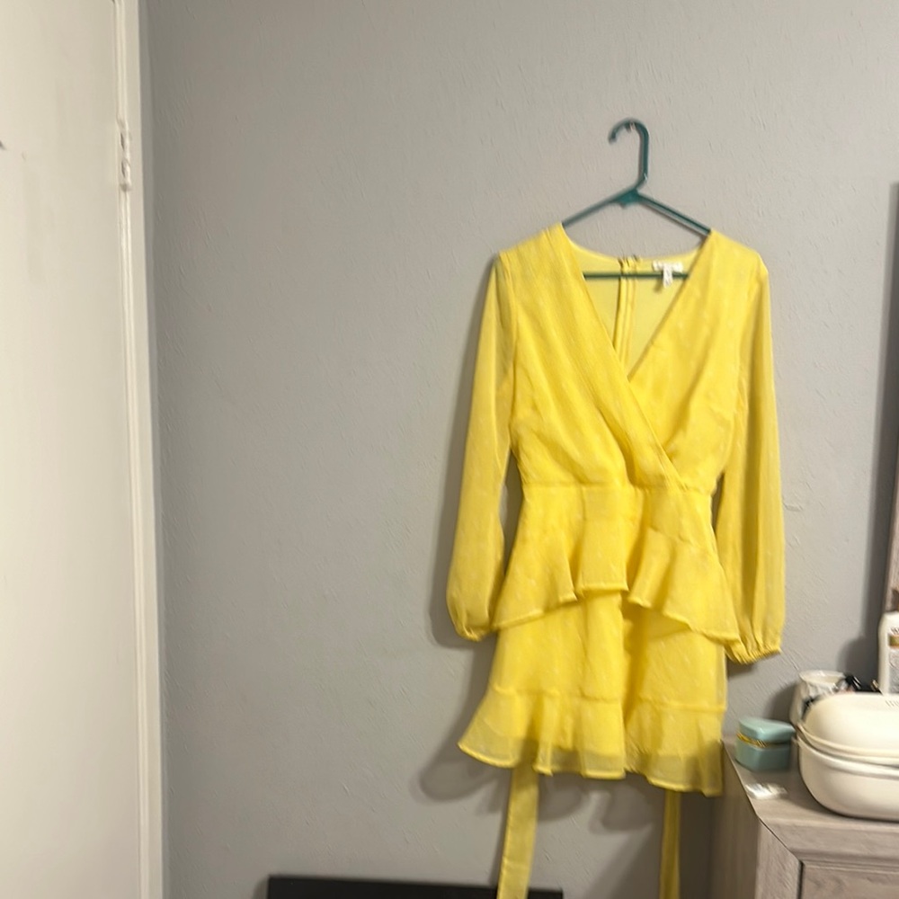 Yellow Tiered Wrap Sundress with Bishop Sleeves
